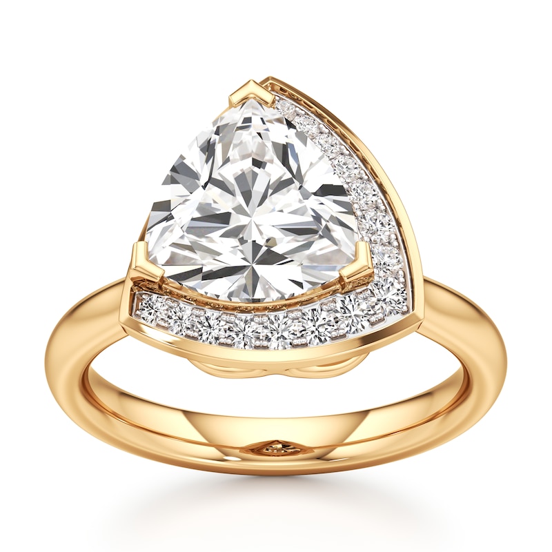 Main Image 1 of J'Lure Trillion Curved Brilliant-Cut Lab-Grown Diamond Half-Halo Engagement Ring 3-1/8 ct tw 18K Yellow Gold