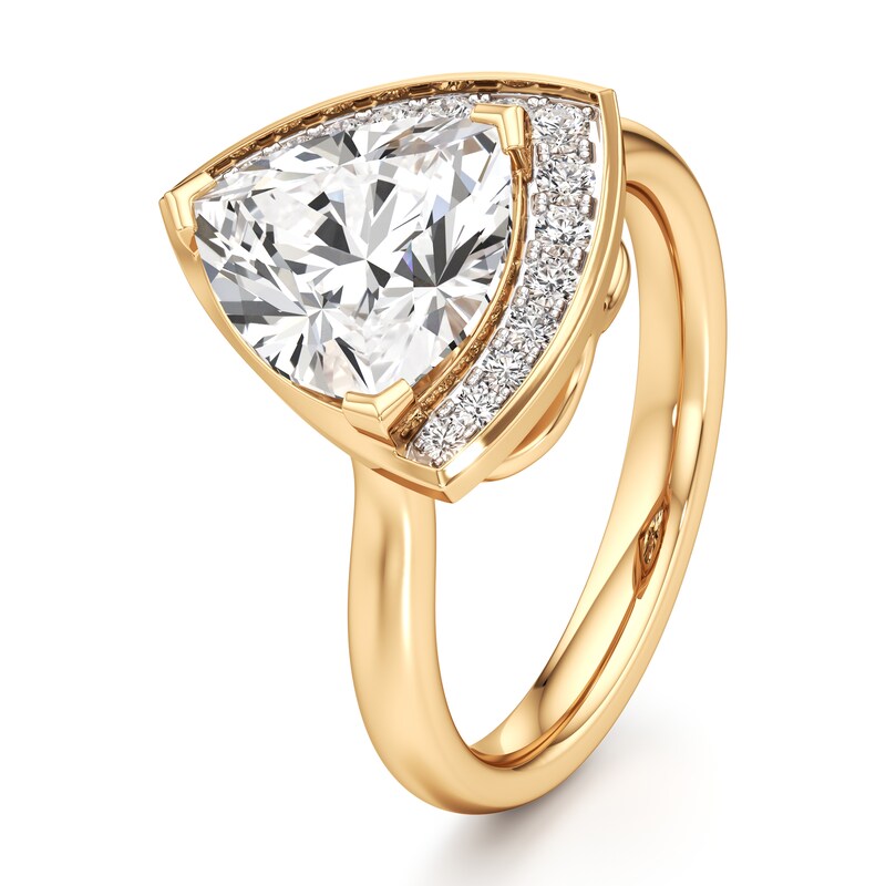 Main Image 4 of J'Lure Trillion Curved Brilliant-Cut Lab-Grown Diamond Half-Halo Engagement Ring 3-1/8 ct tw 18K Yellow Gold