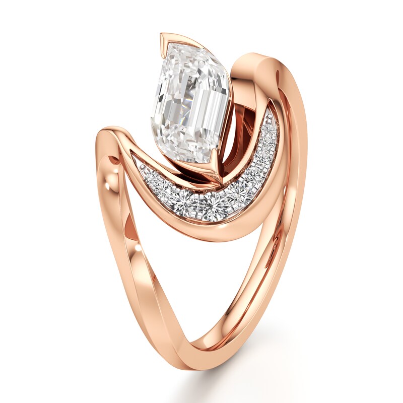 Main Image 4 of J'Lure Leaf Step-Cut Lab-Grown Diamond Engagement Ring 1 ct tw 18K Rose Gold