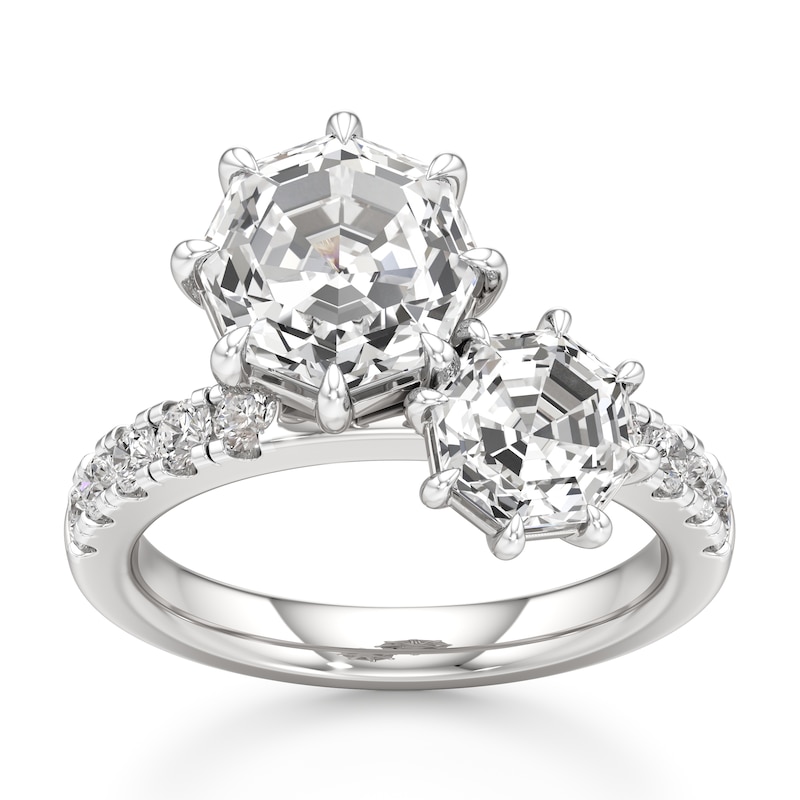 Main Image 1 of J'Lure Octagon Step-Cut Two-Stone Lab-Grown Diamond Engagement Ring 4-5/8 ct tw 18K White Gold
