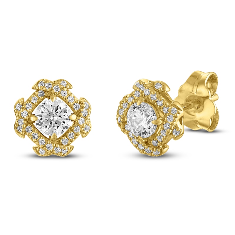 Main Image 2 of Unspoken Diamond Halo Stud Earrings 1/2 ct tw 14K Yellow Gold