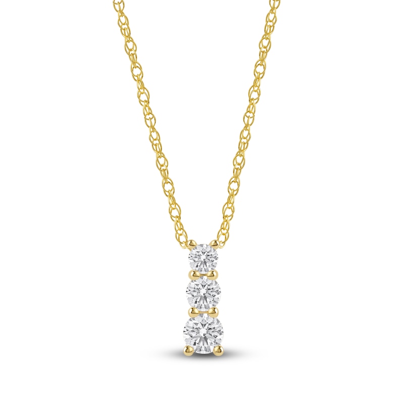 Main Image 1 of Lab-Grown Diamond Graduated Three-Stone Drop Necklace 1/2 ct tw 14K Yellow Gold 18"