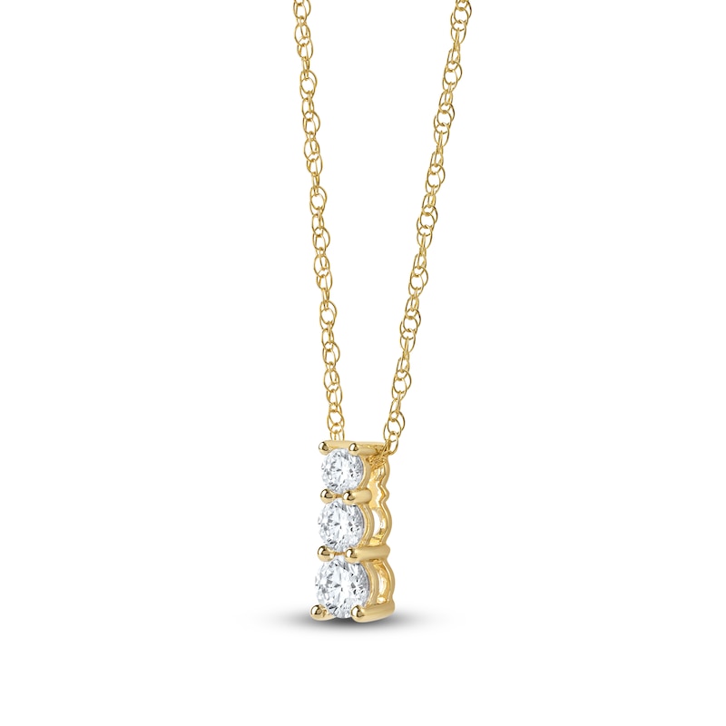 Main Image 2 of Lab-Grown Diamond Graduated Three-Stone Drop Necklace 1/2 ct tw 14K Yellow Gold 18"