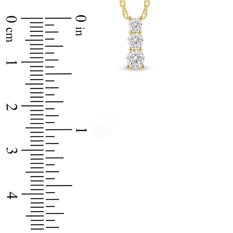 Main Image 4 of Lab-Grown Diamond Graduated Three-Stone Drop Necklace 1/2 ct tw 14K Yellow Gold 18"