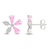 Thumbnail Image 1 of Pear-Shaped Pink Lab-Created Sapphire & White Lab-Created Sapphire Flower Stud Earrings Sterling Silver