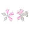 Thumbnail Image 2 of Pear-Shaped Pink Lab-Created Sapphire & White Lab-Created Sapphire Flower Stud Earrings Sterling Silver
