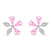 Thumbnail Image 3 of Pear-Shaped Pink Lab-Created Sapphire & White Lab-Created Sapphire Flower Stud Earrings Sterling Silver