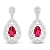 Thumbnail Image 1 of Pear-Shaped Lab-Created Ruby & Diamond Filigree Dangle Earrings 1/6 ct tw Sterling Silver