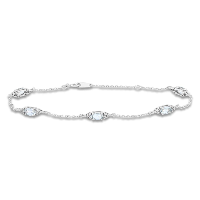 10k White Gold Aquamarine and Diamond Adjustable Bracelet 10k White Gold Aquamarine and Diamond Adjustable Bracelet