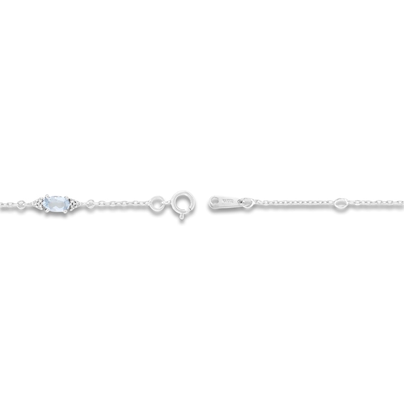 Main Image 2 of Oval-Cut Natural Aquamarine & Diamond Station Bracelet 1/15 ct tw 10K White Gold 7.25"