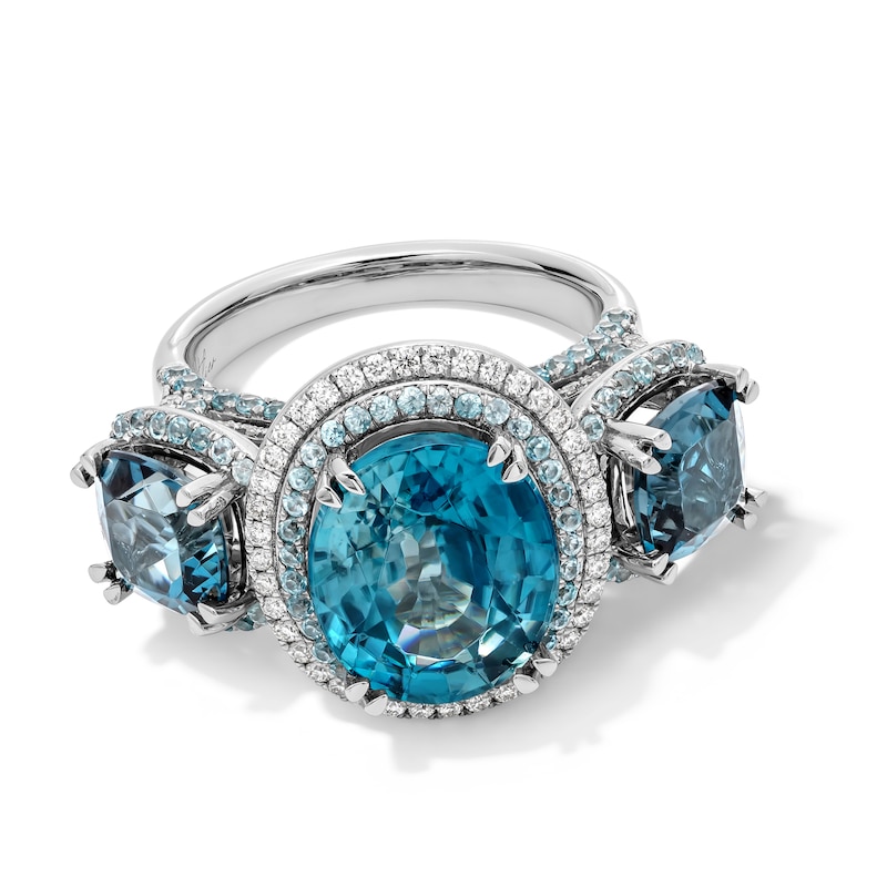 Main Image 1 of Natural Blue Zircon, London Blue Topaz & Diamond Ring 3/8 ct tw Platinum