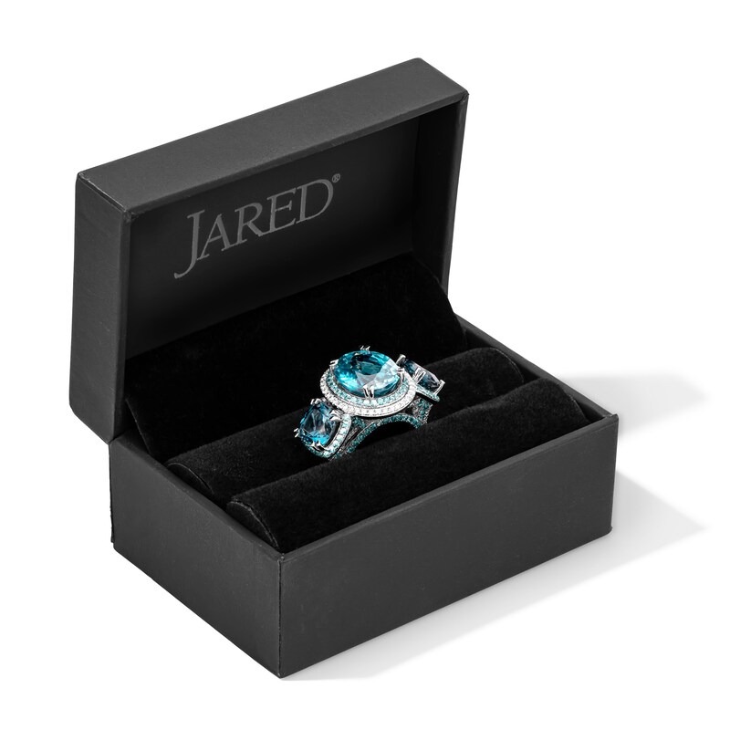 Main Image 3 of Natural Blue Zircon, London Blue Topaz & Diamond Ring 3/8 ct tw Platinum