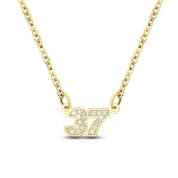 Diamond Double Digit Number Necklace Diamond Accents 14K Yellow Gold 18"