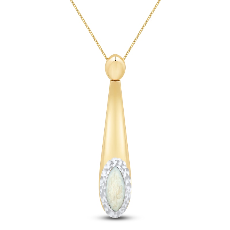 Main Image 1 of Italia D'Oro Colori Costa White Enamel Teardrop Necklace 14K Yellow Gold 18"