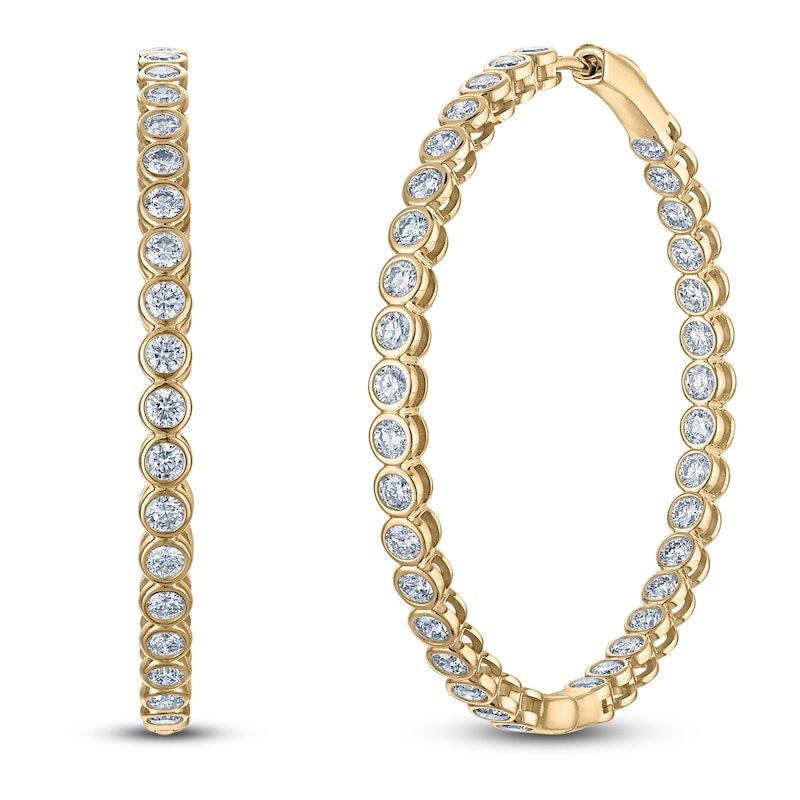 Main Image 2 of Lab-Grown Diamond Bezel-Set Inside-Out Hoop Earrings 14K Yellow Gold
