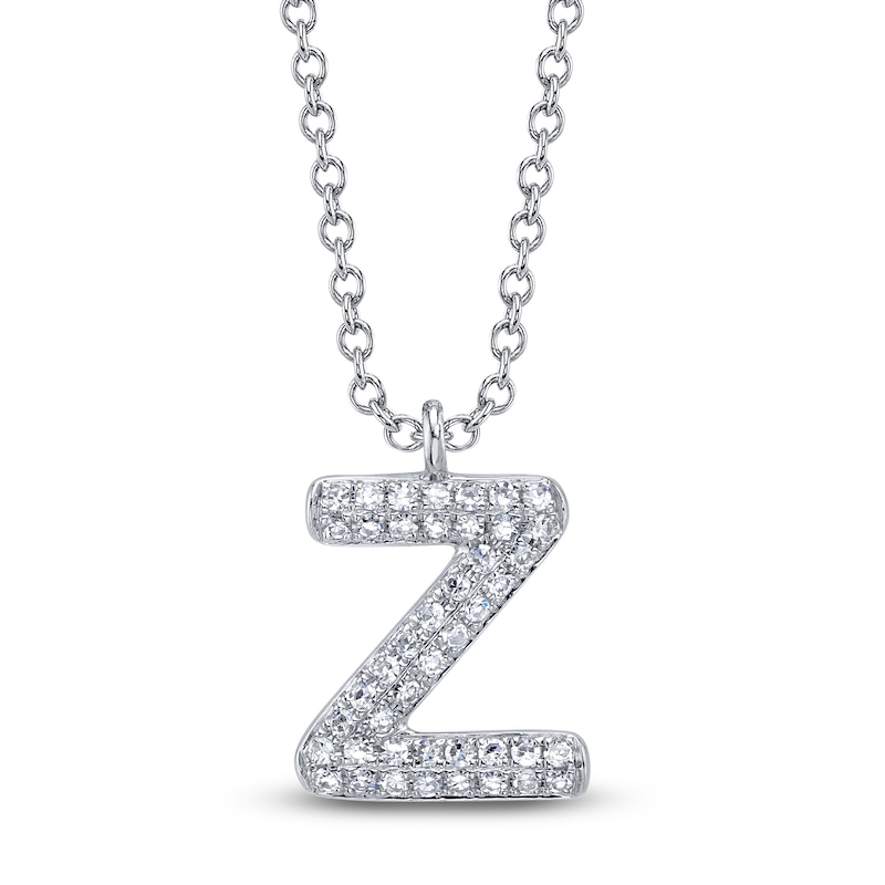 Main Image 1 of Shy Creation Diamond Letter Z Pavé Necklace 1/15 ct tw 14K White Gold 18" SC55028331-Z