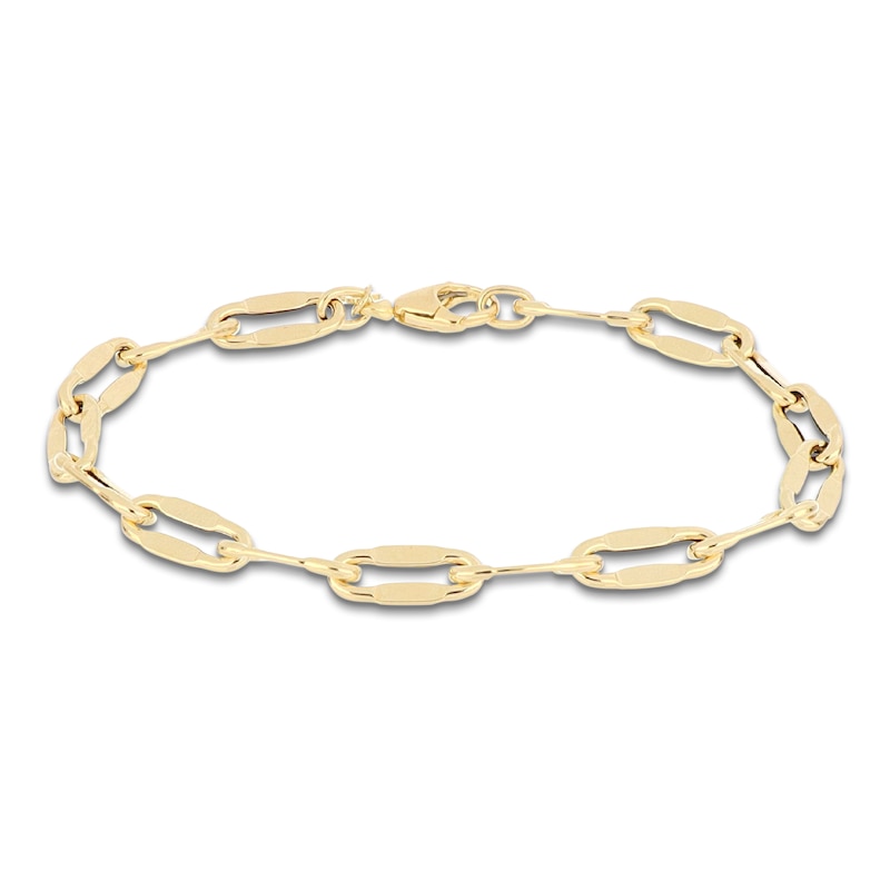 Main Image 1 of Italia D'Oro Stampato Paperclip Chain Bracelet 6mm Hollow 14K Yellow Gold 7.25"