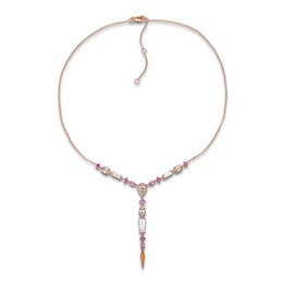 Le Vian Multi-Shape Natural Morganite, Pink Tourmaline, Pink Sapphire & White Topaz Drop Necklace 1/8 ct tw Diamonds 14K Strawberry Gold 19"