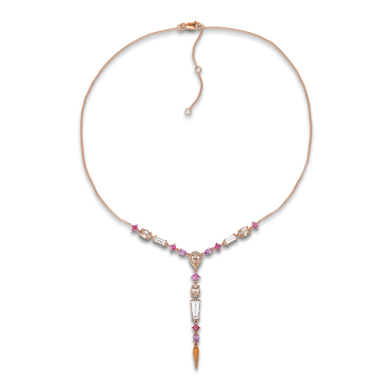 Main Image 1 of Le Vian Multi-Shape Natural Morganite, Pink Tourmaline, Pink Sapphire & White Topaz Drop Necklace 1/8 ct tw Diamonds 14K Strawberry Gold 19"
