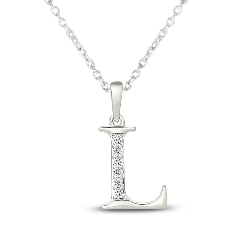 Main Image 1 of Diamond Initial L Necklace 1/20 ct tw 10K White Gold 18"