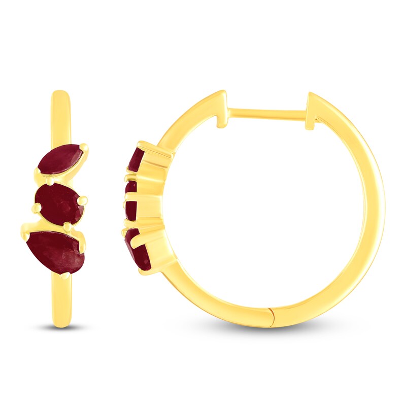 Main Image 1 of Pear, Oval & Marquise-Cut Natural Ruby Hoop Earrings 10K Yellow Gold
