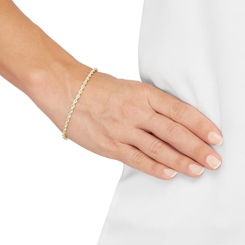 Main Image 4 of Silk Rope Chain Bracelet 3mm Solid 14K Yellow Gold 7.5"