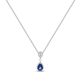 Pear-Shaped Natural Blue Sapphire & Diamond Necklace 1/4 ct tw 14K White Gold 18"