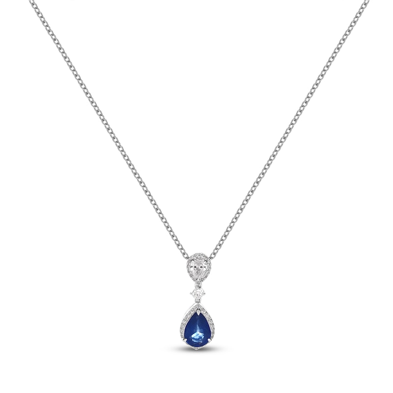 Main Image 1 of Pear-Shaped Natural Blue Sapphire & Diamond Necklace 1/4 ct tw 14K White Gold 18"