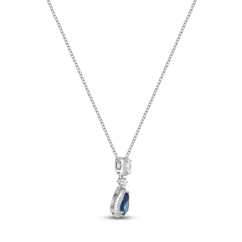 Main Image 2 of Pear-Shaped Natural Blue Sapphire & Diamond Necklace 1/4 ct tw 14K White Gold 18"
