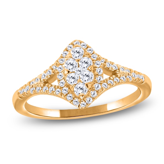 Multi-Diamond Marquise Halo Promise Ring 1/4 ct tw 10K Yellow Gold