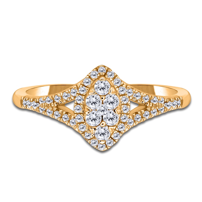 Main Image 3 of Multi-Diamond Marquise Halo Promise Ring 1/4 ct tw 10K Yellow Gold