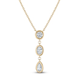 Pear, Oval & Round-Cut Lab-Grown Diamond Three-Stone Bezel-Set Necklace 3/4 ct tw 14K Yellow Gold 18"