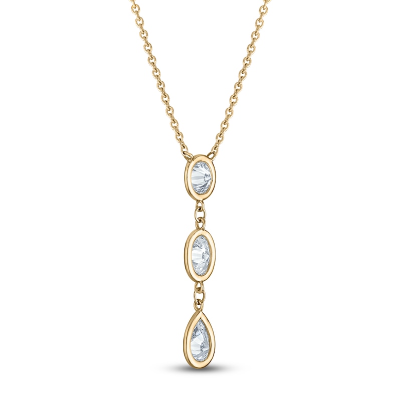 Main Image 3 of Pear, Oval & Round-Cut Lab-Grown Diamond Three-Stone Bezel-Set Necklace 3/4 ct tw 14K Yellow Gold 18"