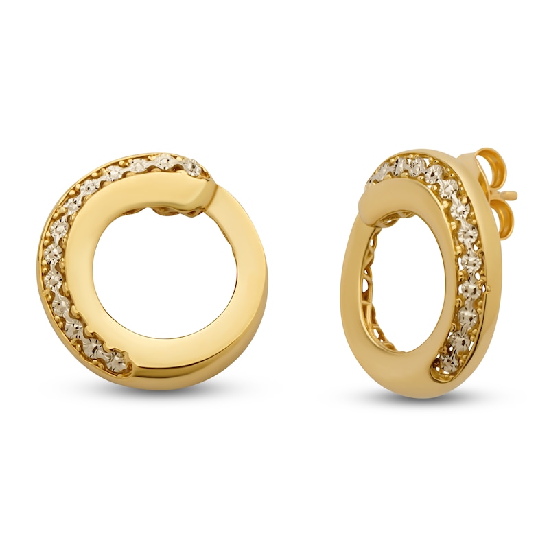 Main Image 2 of Italia D'Oro Diamond-Cut Circle Earrings 14K Yellow Gold