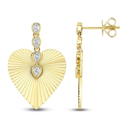 Shy Creation Pear-Shaped Diamond Textured Heart Dangle Earrings 1/3 ct tw 14K Yellow Gold