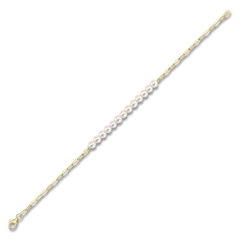 Main Image 2 of Shy Creation Cultured Pearl Paperclip Chain Bracelet 14K Yellow Gold 7"