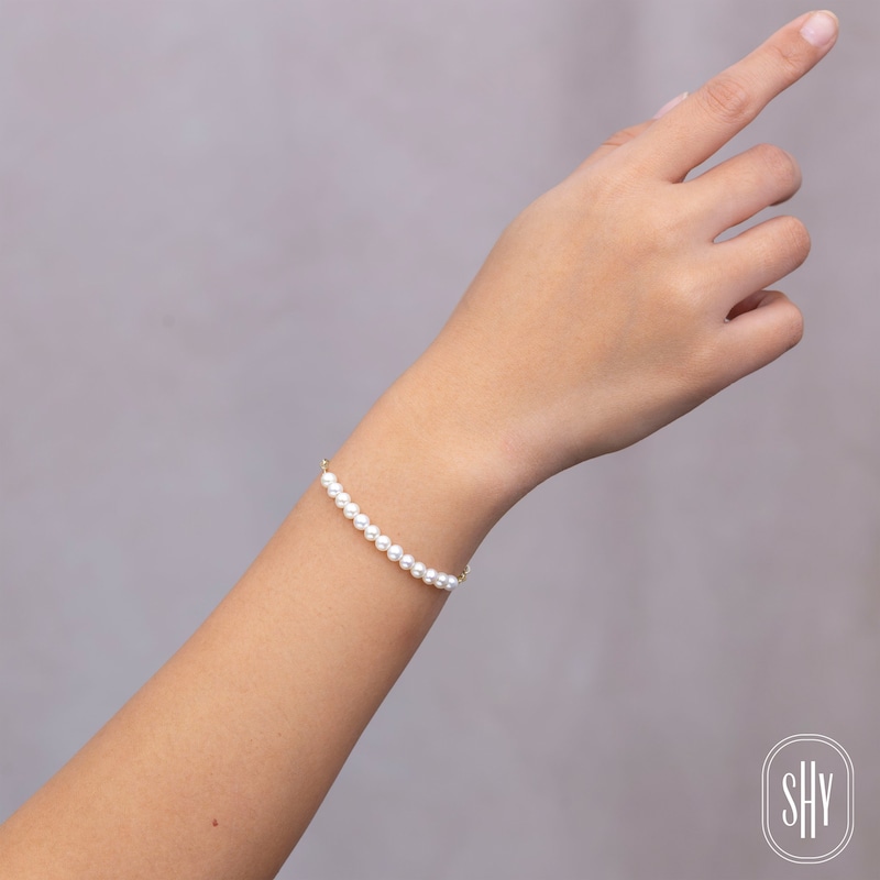 Main Image 4 of Shy Creation Cultured Pearl Paperclip Chain Bracelet 14K Yellow Gold 7"