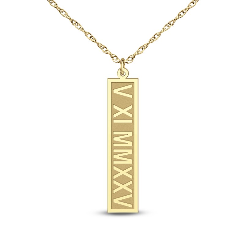 Main Image 1 of Roman Numeral Date Vertical Tag Necklace 14K Yellow Gold 18"