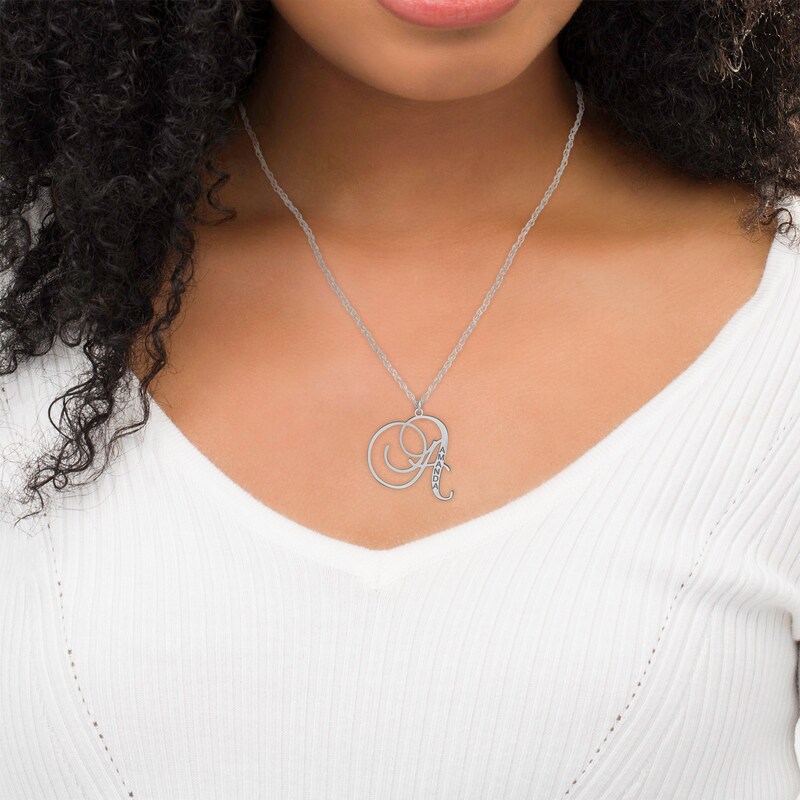 Main Image 5 of Initial & Name Necklace 14K White Gold 18"