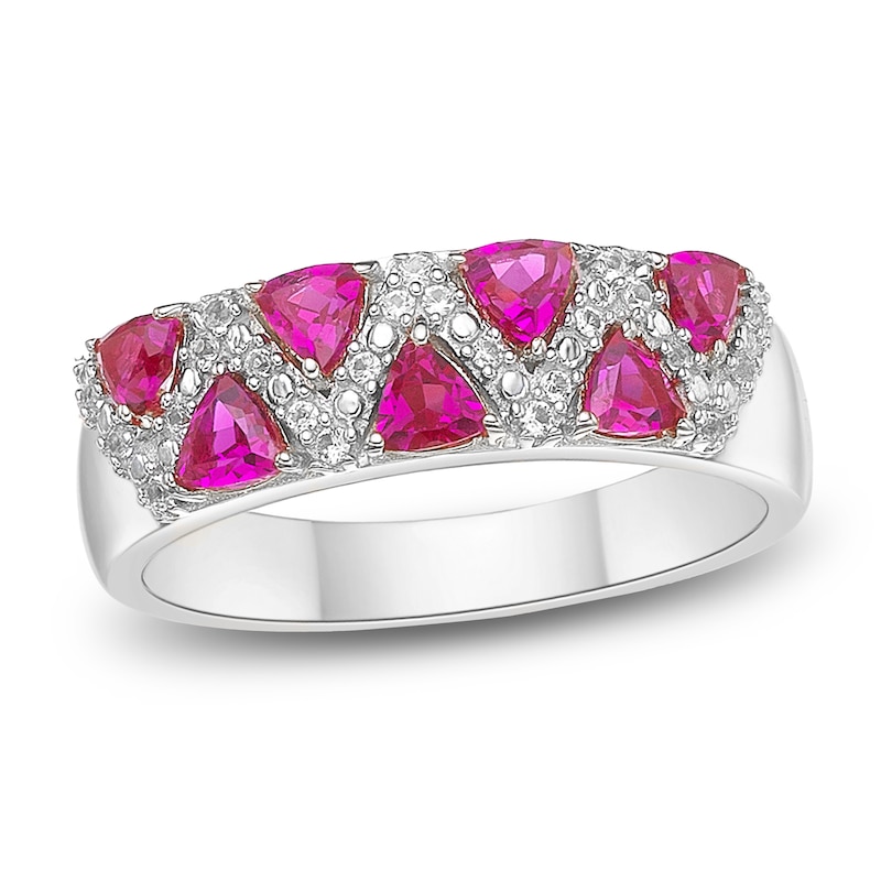 Main Image 1 of Trillion-Cut Lab-Created Ruby & White Lab-Created Sapphire Ring Sterling Silver