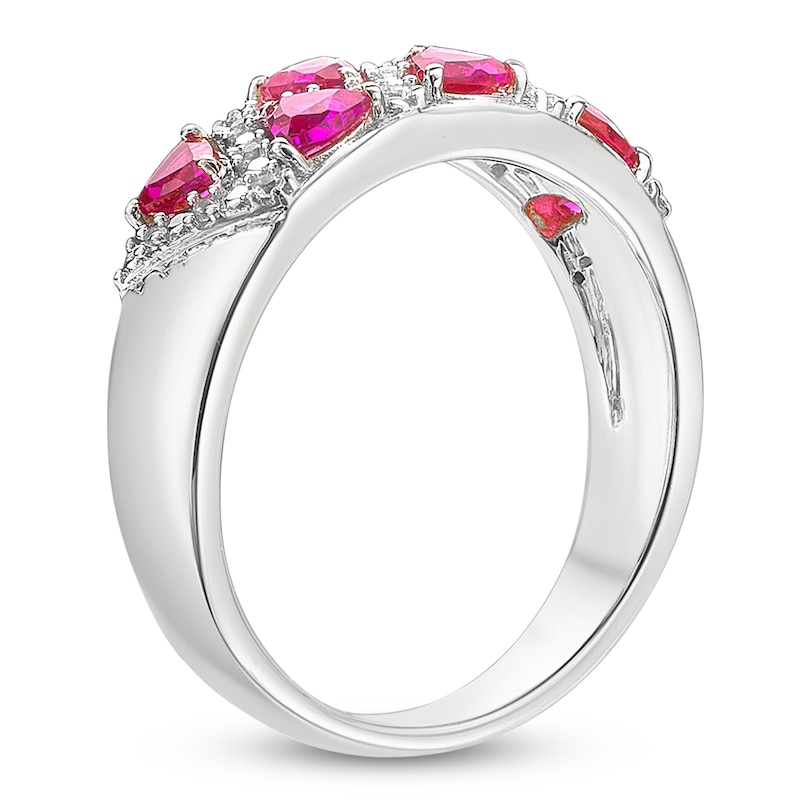 Main Image 2 of Trillion-Cut Lab-Created Ruby & White Lab-Created Sapphire Ring Sterling Silver