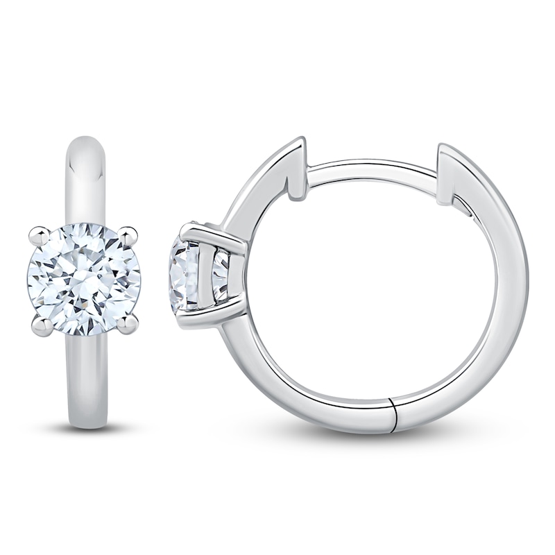 Main Image 1 of Lab-Grown Diamond Round-Cut Solitaire Hoop Earrings 1 ct tw 14K White Gold (VS2/F)