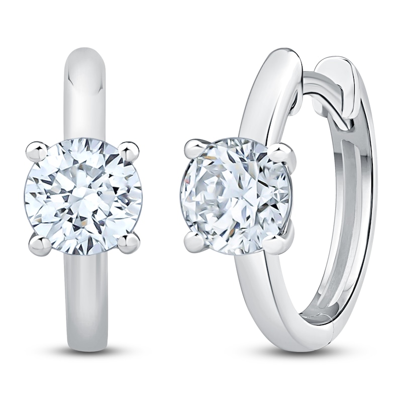 Main Image 2 of Lab-Grown Diamond Round-Cut Solitaire Hoop Earrings 1 ct tw 14K White Gold (VS2/F)
