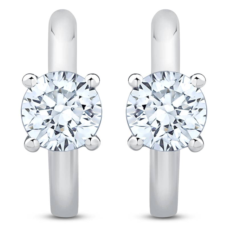 Main Image 3 of Lab-Grown Diamond Round-Cut Solitaire Hoop Earrings 1 ct tw 14K White Gold (VS2/F)
