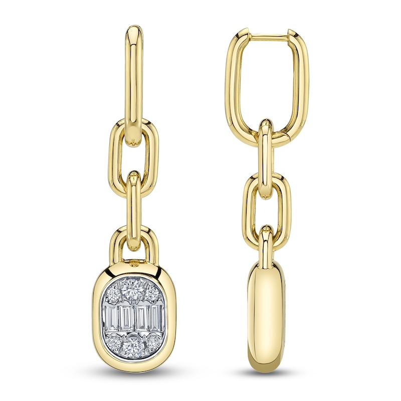 Main Image 1 of Shy ICON Lumeria Baguette & Round-Cut Diamond Link Drop Earrings 1 ct tw 14K Yellow Gold B22001559