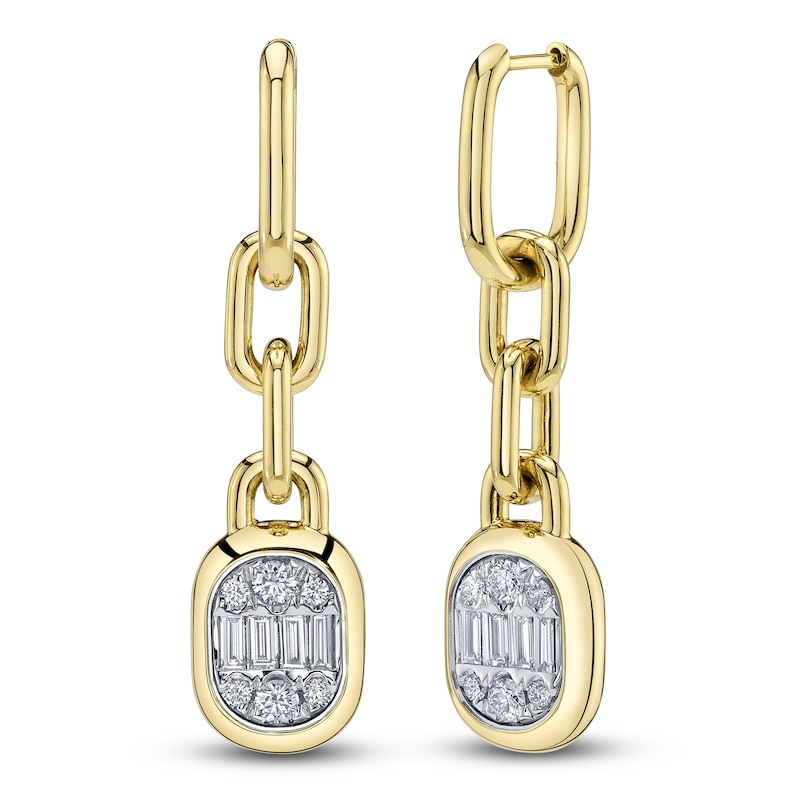 Main Image 2 of Shy ICON Lumeria Baguette & Round-Cut Diamond Link Drop Earrings 1 ct tw 14K Yellow Gold B22001559