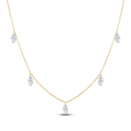 Jared Signature Marquise-Cut Lab-Grown Diamond Dangle Station Necklace 1 ct tw 14K Yellow Gold 18"