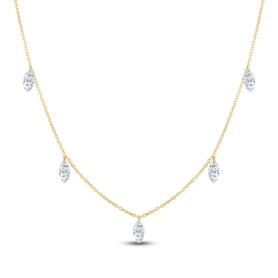 Jared Signature Marquise-Cut Lab-Grown Diamond Dangle Station Necklace 1 ct tw 14K Yellow Gold 18"