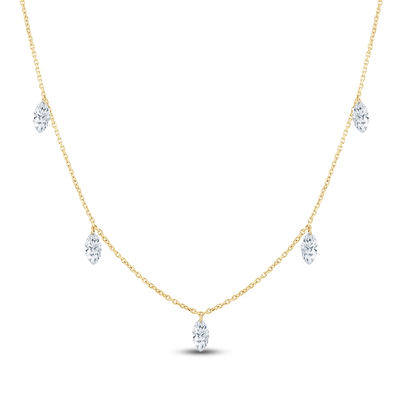 Main Image 1 of Jared Signature Marquise-Cut Lab-Grown Diamond Dangle Station Necklace 1 ct tw 14K Yellow Gold 18"