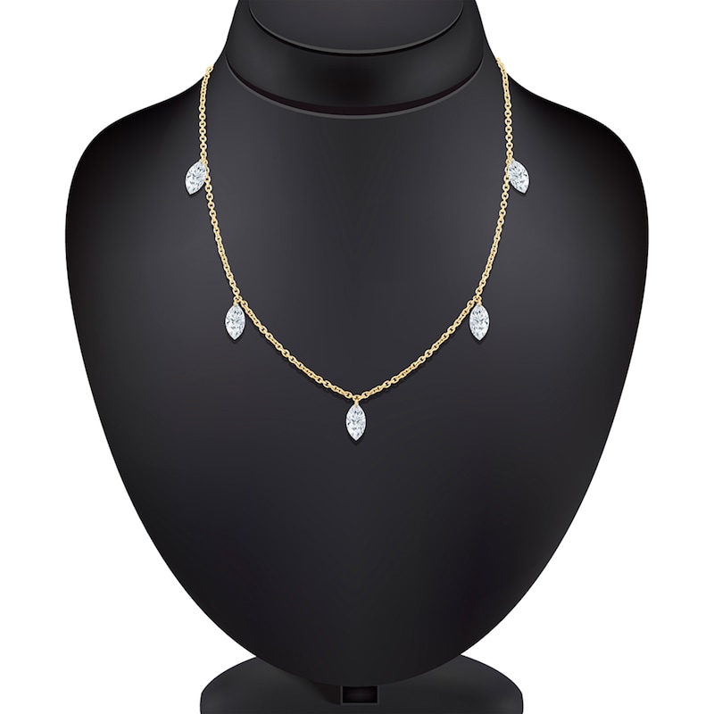 Main Image 3 of Jared Signature Marquise-Cut Lab-Grown Diamond Dangle Station Necklace 1 ct tw 14K Yellow Gold 18"